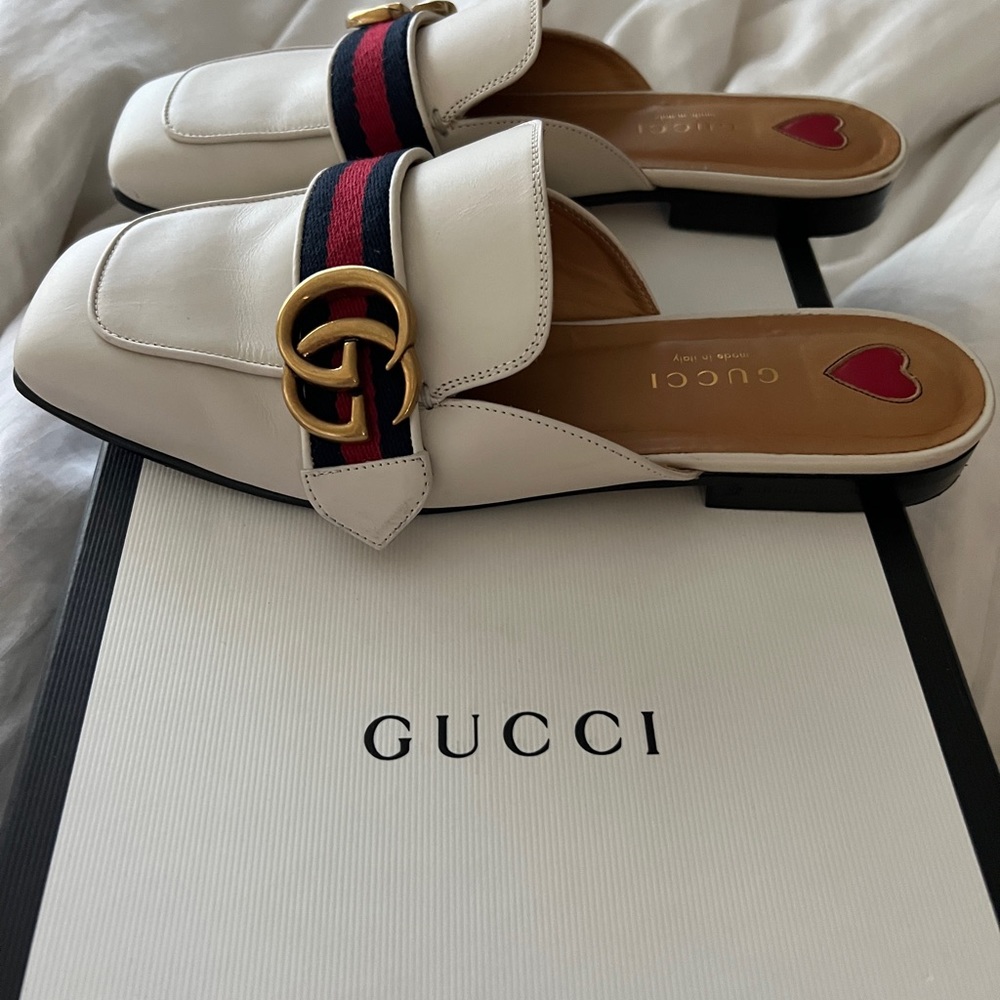 GUCCI PEYTON SLIDE MULES SANDALS WITH MARMONT LOGO 35 / 5
